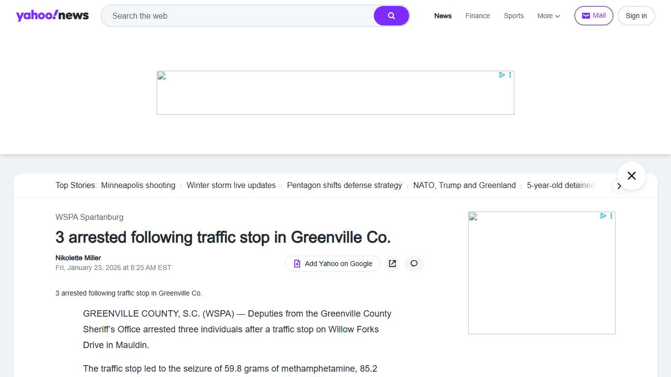3 arrested following traffic stop in Greenville Co.